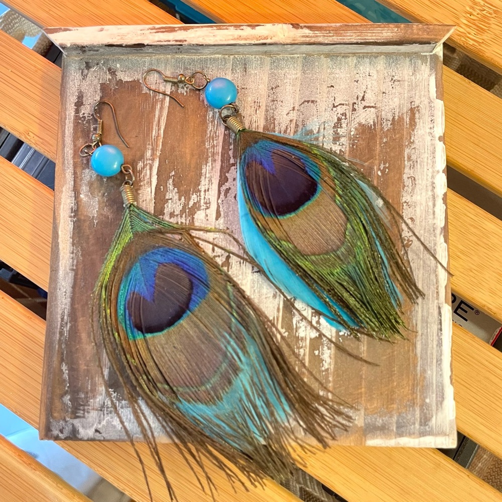 Peacock Feather Dangle Earrings